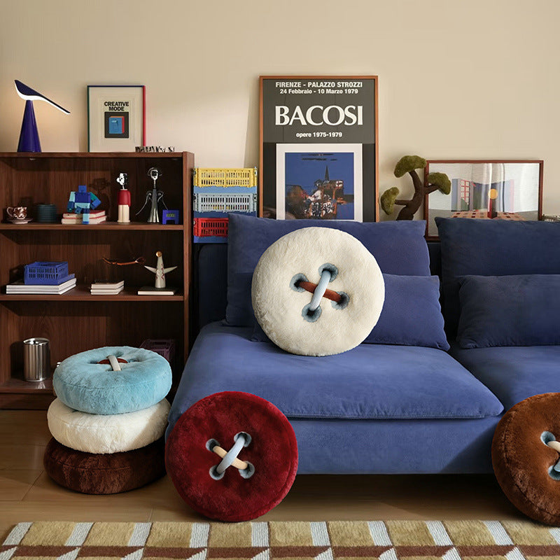 Round Plush Button Cushion Soft Decorative Sofa Pillow